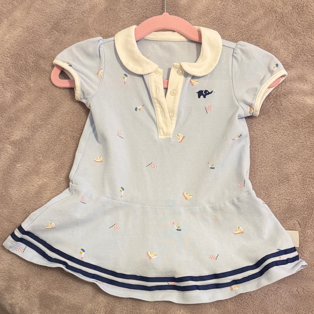 Abella Sky Blue Polo Dress with Navy Stripes